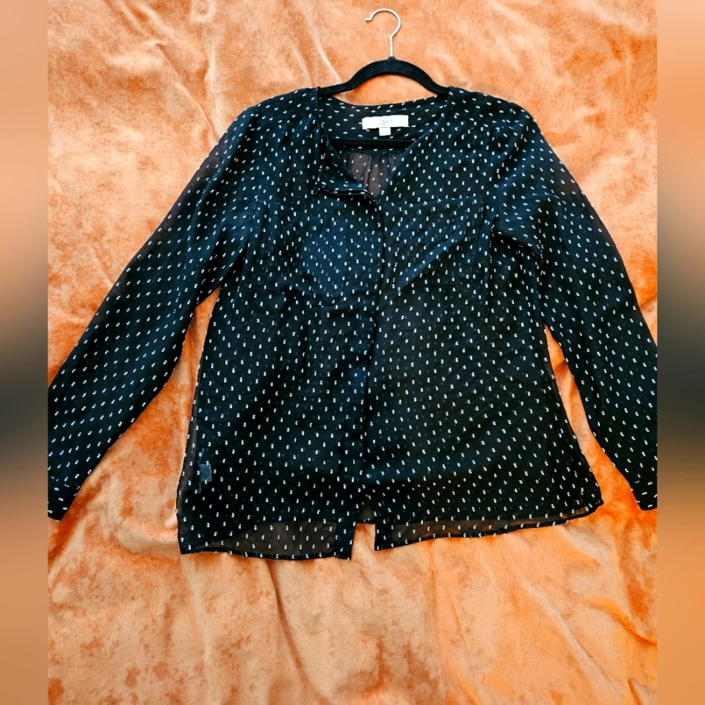 Ann Taylor Loft Black and White Sheer Patterned Blouse